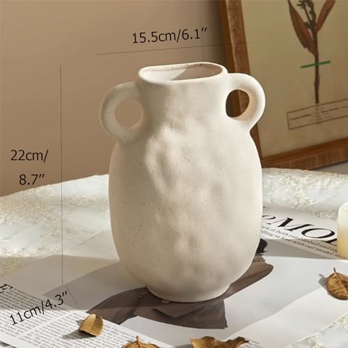 Rustic White Ceramic Vase for Home Decor, Antique Farmhouse Clay Jug Pitcher Vases for Aesthetic Textured Large Vintage Pottery with Handle for Centerpiece… | Amazon (US)