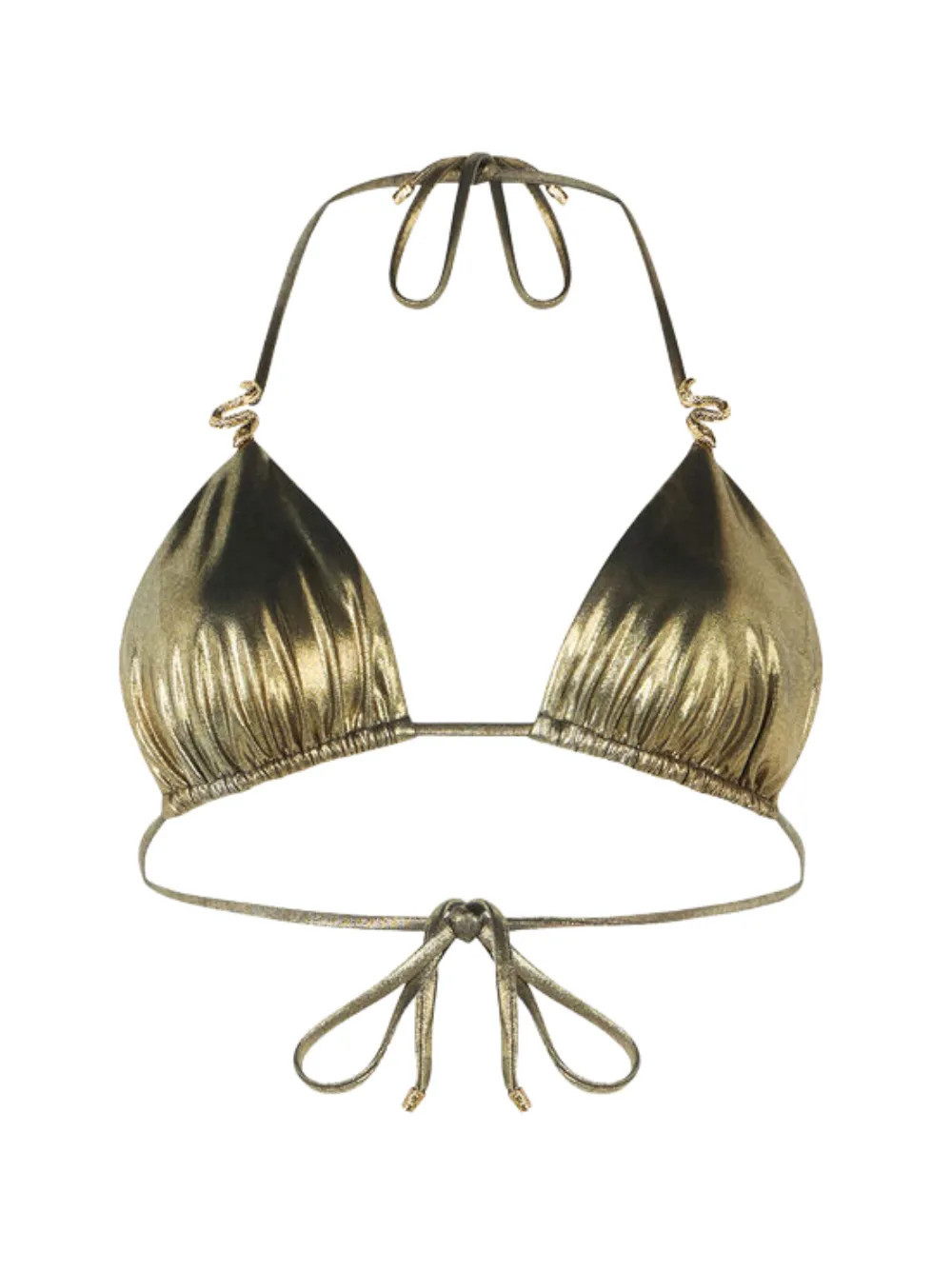 Roberto Cavalli serpent-detail metallic bikini top - Gold | Farfetch Global