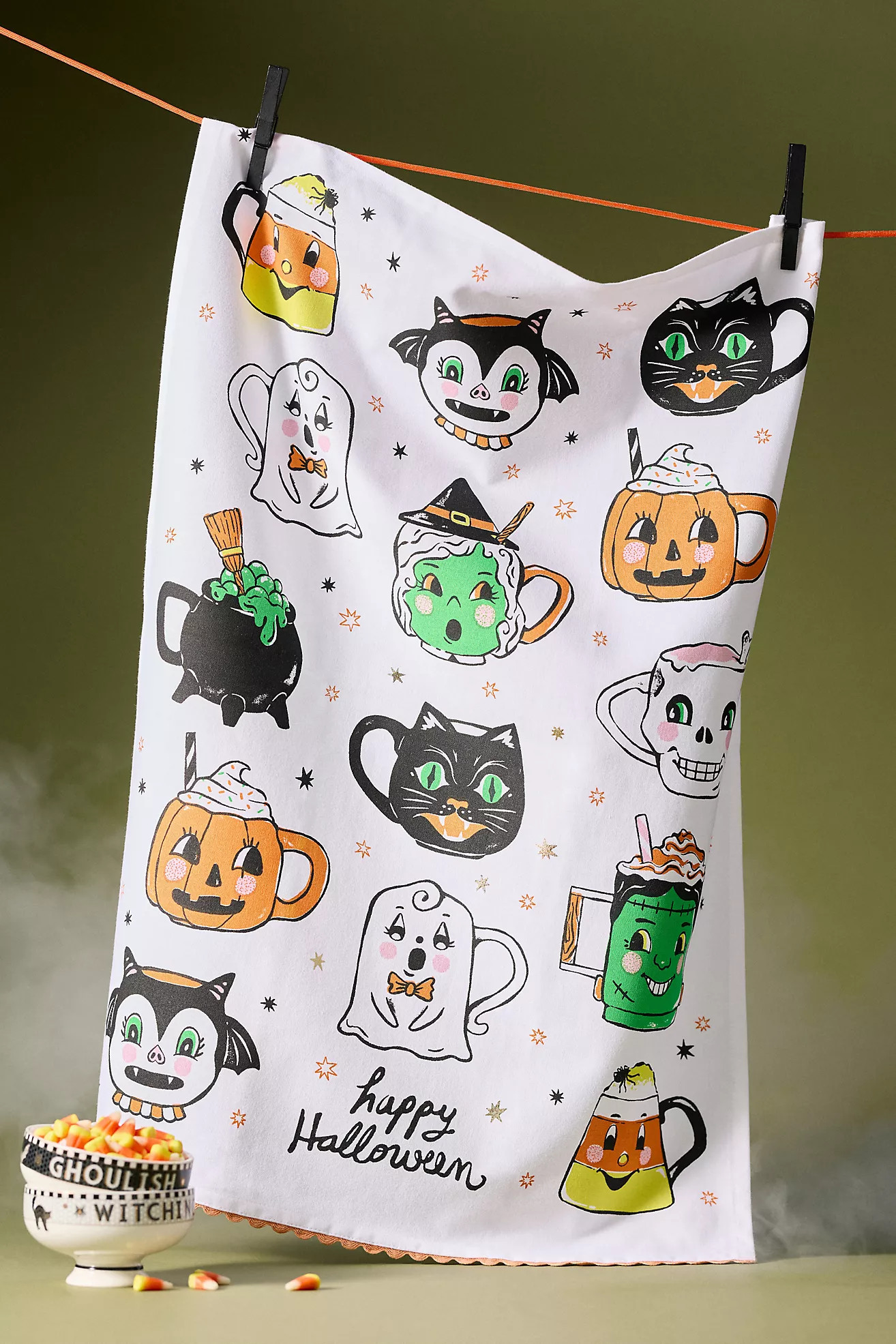 Spooky Friends Mugs Dish Towel | Anthropologie (US)