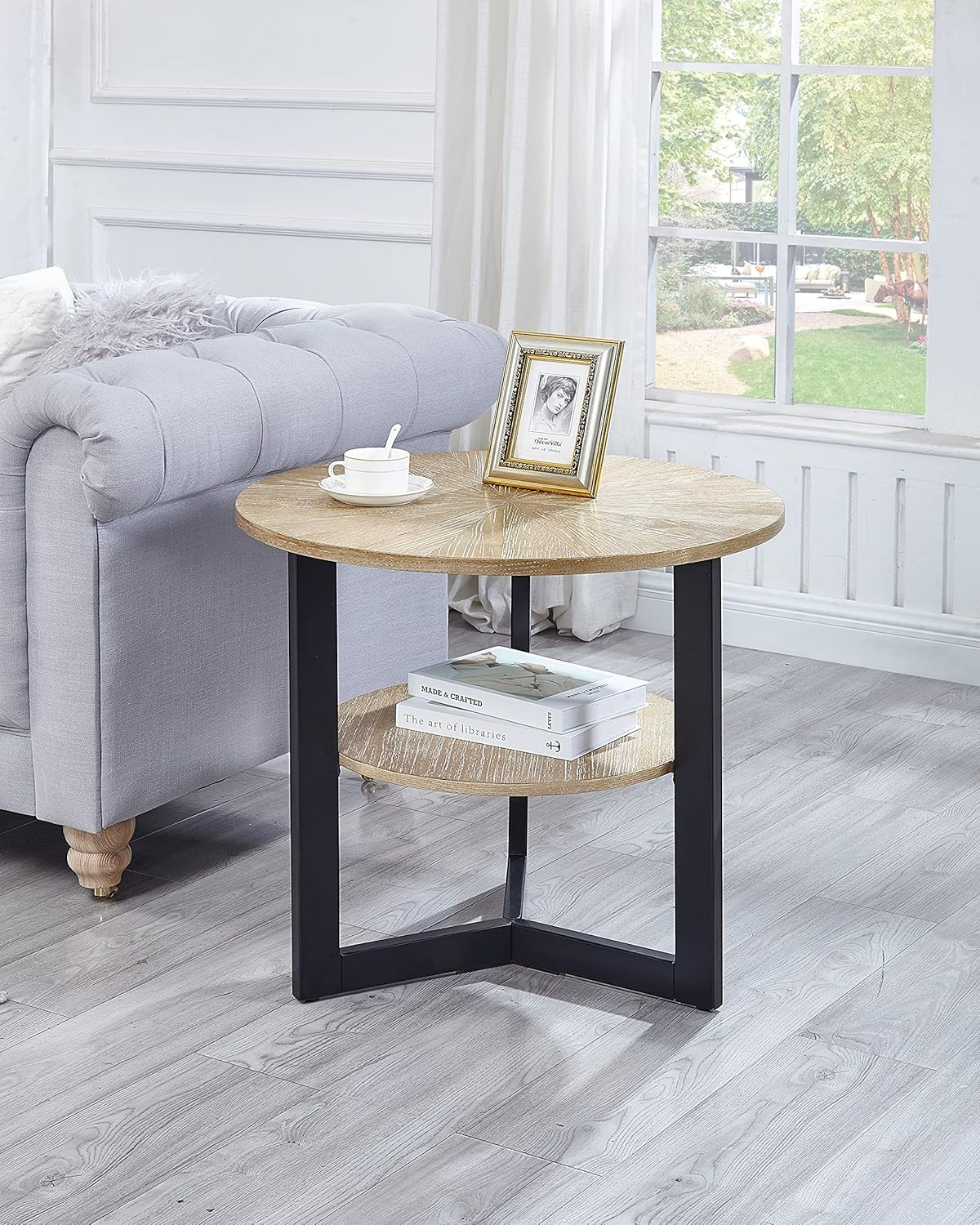 Gexpusm Natural Wood Round End Table, Solid Wood Side Table with Storage Shelf, Round Bedside Tab... | Amazon (US)