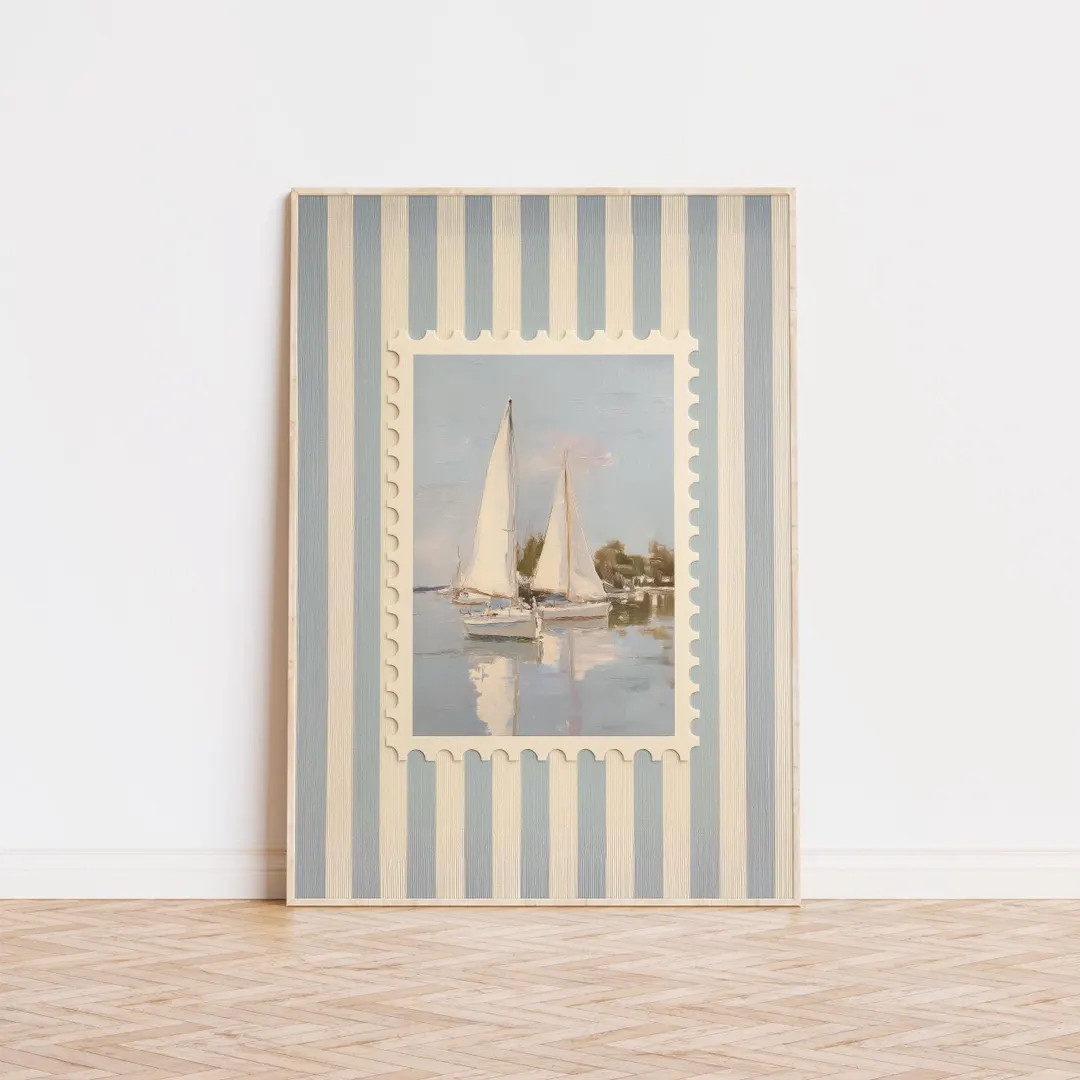 Sailing Striped Poster, Coastal Living Room Wall Art, Nautical Striped Decor, Retro Print, Aesthe... | Etsy (US)