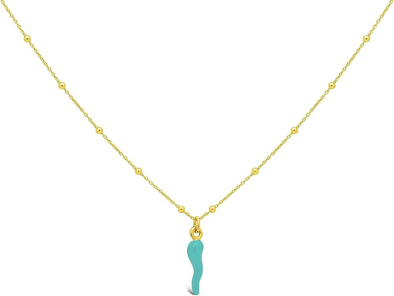 FRONAY Italian Red Horn Necklace - 14k Gold Plated Silver Cornicello Good Luck Pendant | Amazon (US)