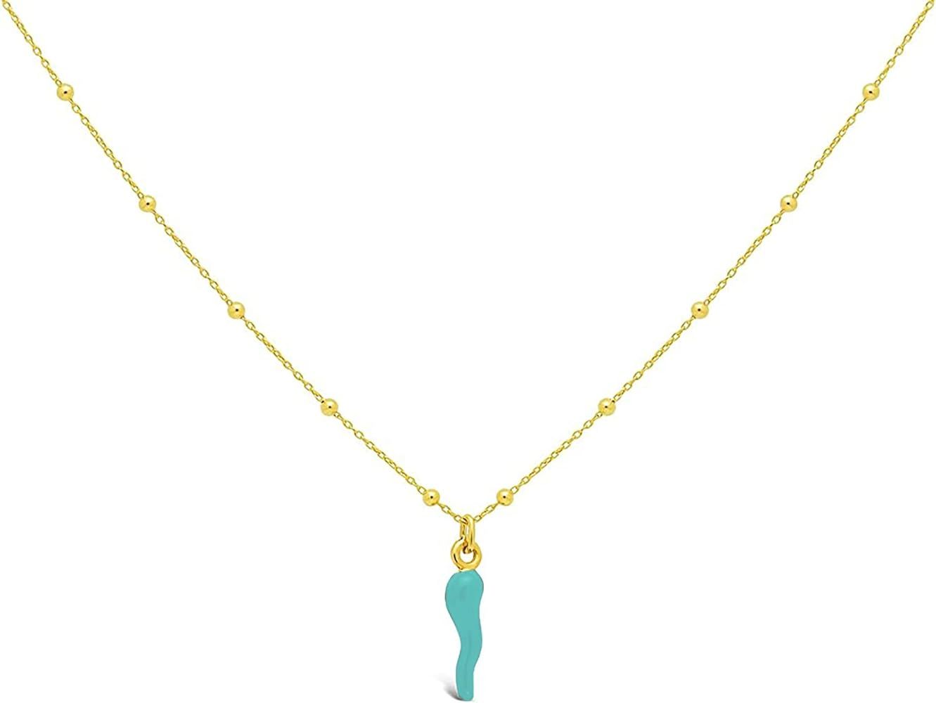 FRONAY Italian Red Horn Necklace - 14k Gold Plated Silver Cornicello Good Luck Pendant | Amazon (US)