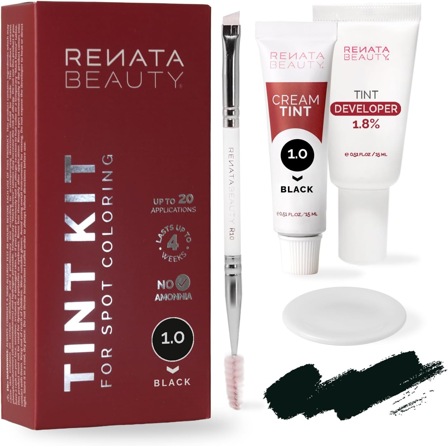 RB RENATA BEAUTY Tint Kit for Spot Coloring – Cream Hair Dye Kit with Developer and Application Brush, Covers Gray Hairs, Smudge-Proof, Long-Lasting Up to 4 Weeks, 20 Applications [Black] | Amazon (CA)