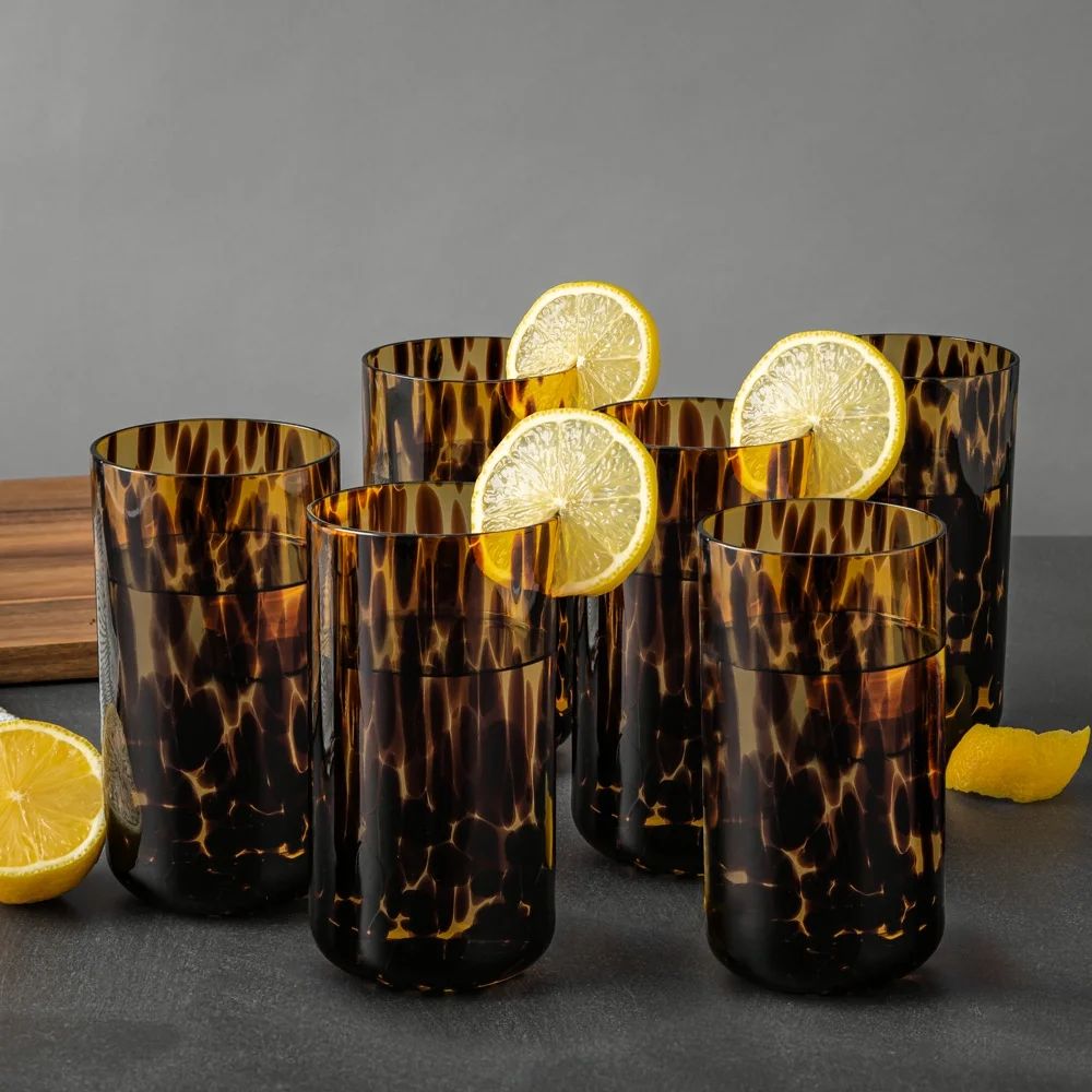 Thyme & Table 4-Piece 20oz Tortoise Brown Drinking Glass Set | Walmart (US)