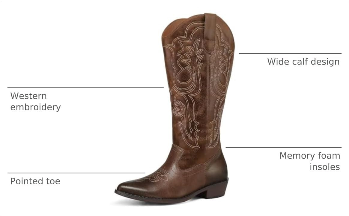 mysoft Cowboy Boots for Women Mid Calf Western Cowgirl Country Shoes | Amazon (US)