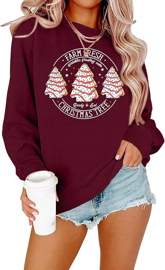 MOUSYA Farm Fresh Christmas Tree Cakes Sweatshirt Woman Christmas Crewneck Sweater Xmas Gifts Top... | Amazon (US)