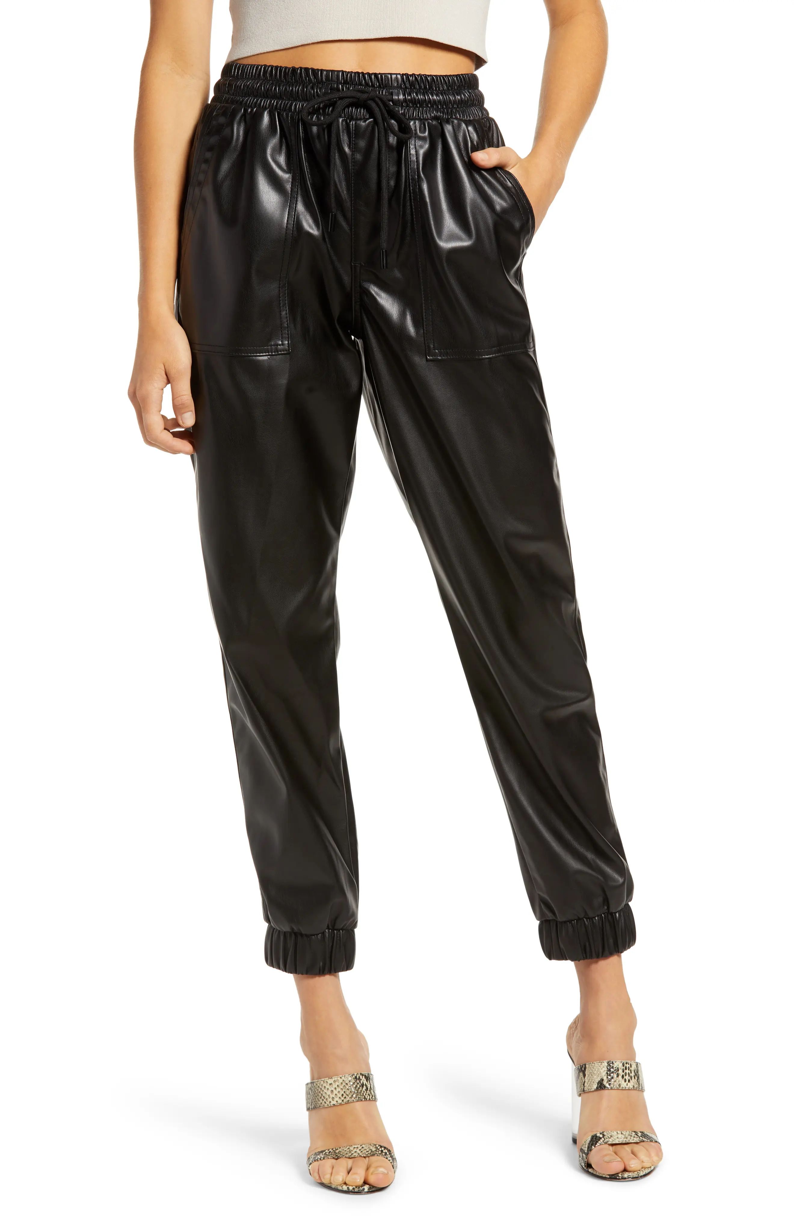 Women's Blanknyc Faux Leather Jogger Pants, Size 24 - Black | Nordstrom