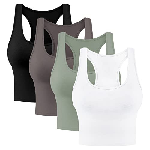 4 Pieces Women's Crop Tops Cotton Basic Tank Tops Racerback Sleeveless Sports Workout Crop Tank Tops | Amazon (US)
