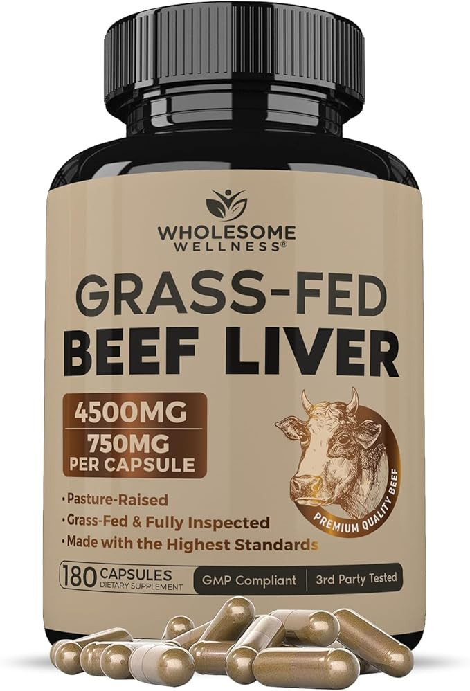 Wholesome Wellness Grass Fed Desiccated Beef Liver Capsules (180 Pills, 750mg Each) - Natural Iro... | Amazon (US)