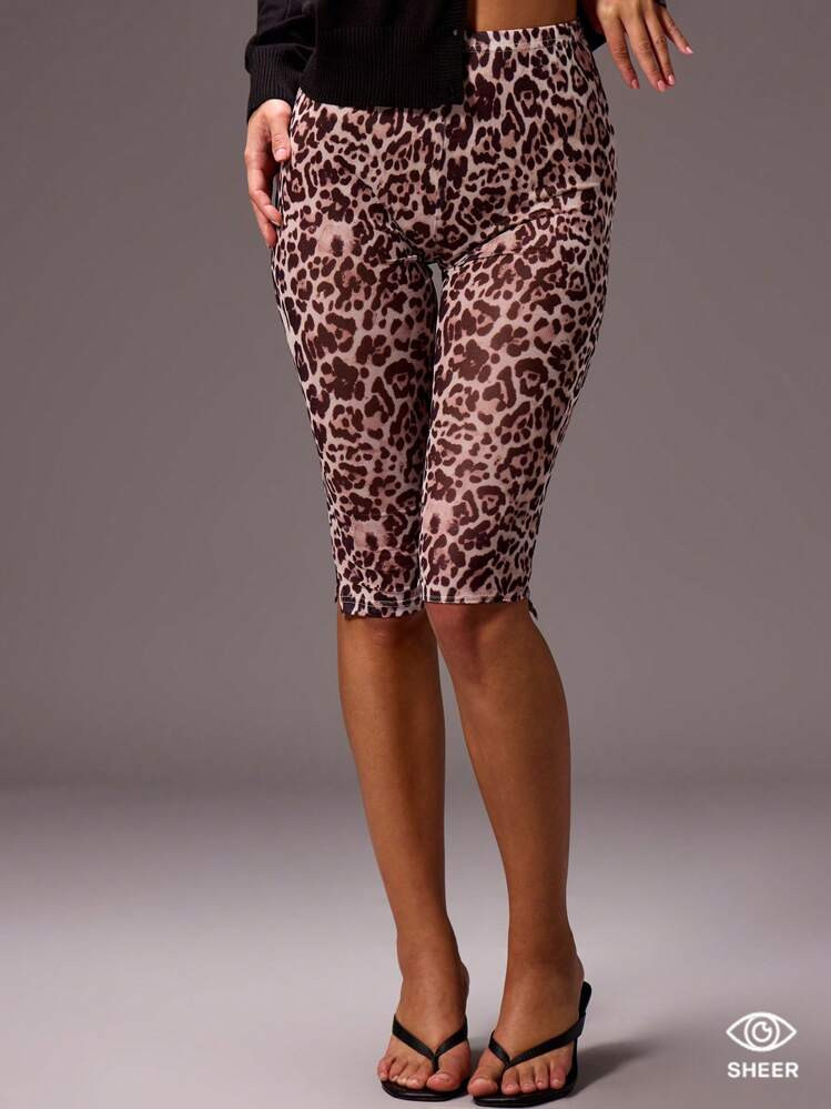 MUSERA Sexy Sheer Leopard Print Capri Trousers Spring Summer 90's Leggings Club Festival Rave Vac... | SHEIN