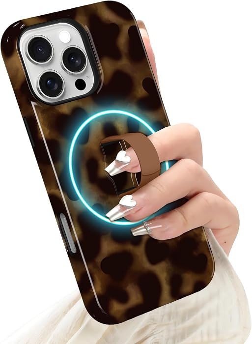 Magnetic for iPhone 16 Pro Max Case with Strap Stand, Amber Leopard | Amazon (US)