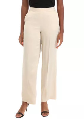 Anne Klein Women's Petite Pull On Slash Pocket Wide Leg Satin Pants, Champagne, PM | Belk