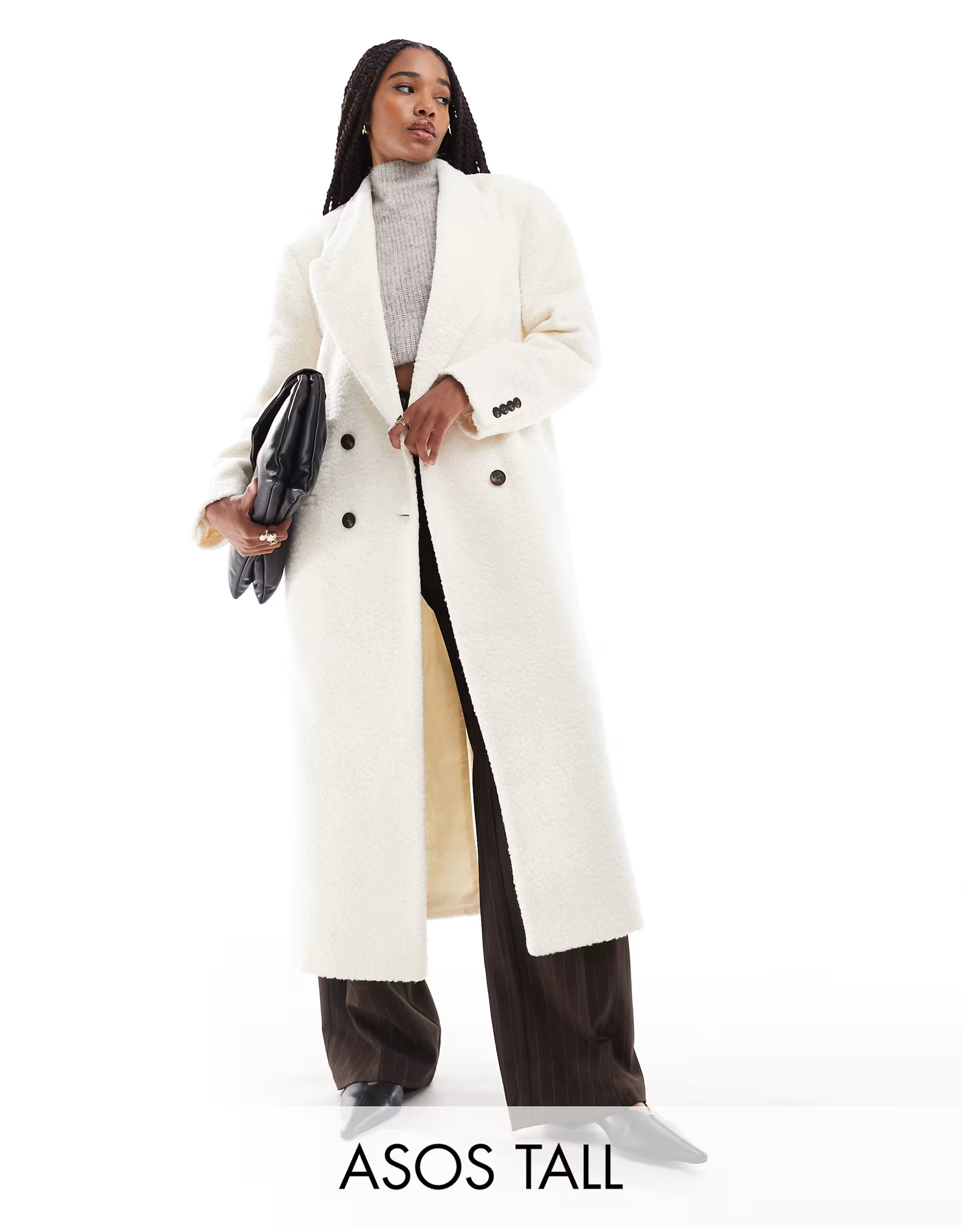 ASOS DESIGN Tall cozy boucle dad coat in cream | ASOS (Global)