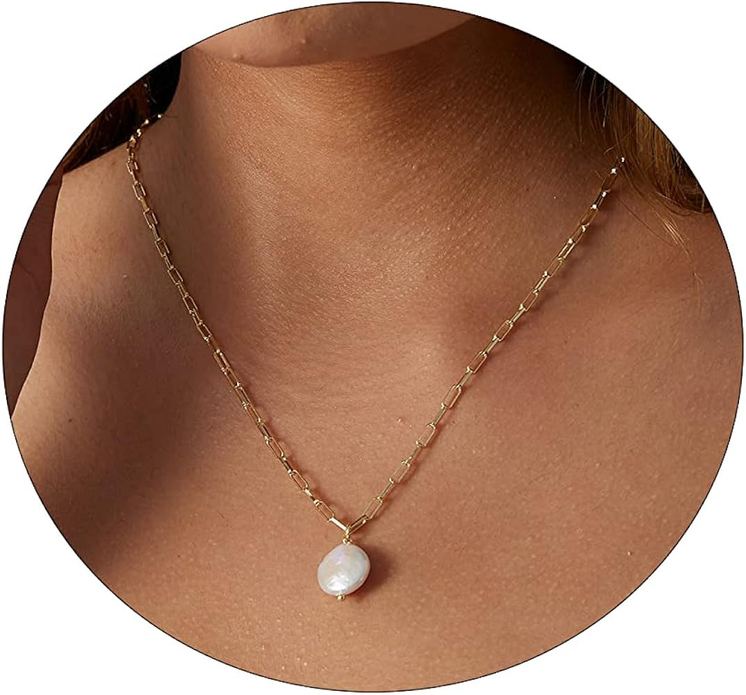 Dainty Pearl Pendant Necklaces for Women 14K Gold Plated Handmade Layered Pearl Chain Necklace De... | Amazon (US)