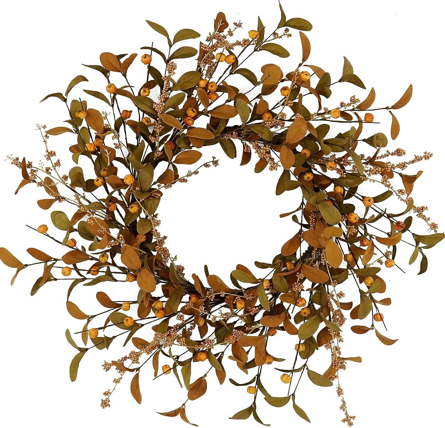 20 inch Artificial Fall Wreaths for Front Door Autumn Eucalyptus Wreath with Eucalyptus Leaves,Sm... | Amazon (US)