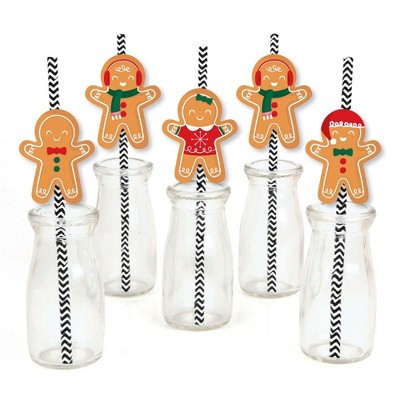 Big Dot of Happiness Gingerbread Christmas - Paper Straw Decor - Gingerbread Man Holiday Party Striped Decorative Straws - Set of 24 | Target