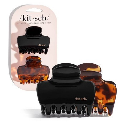 Kitsch Recycled Plastic Medium Puffy Claw Clips - 2pc - Black/Tortoise | Target