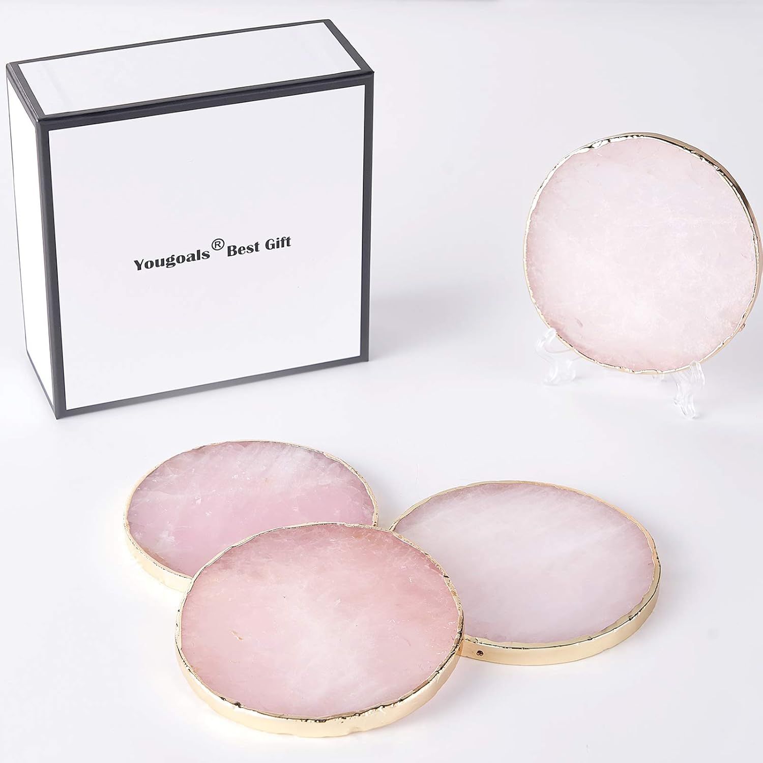 Agate Coaster for Drink Set of 4,Rose Quartz Crystal Coaster,Natural Geode Coasters,Agate Slices ... | Amazon (US)