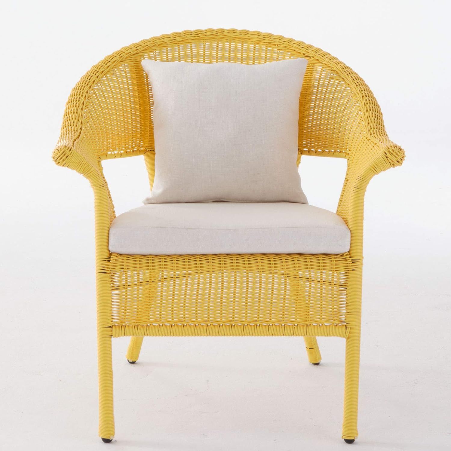 BrylaneHome Roma All-Weather Wicker Stacking Chair, Lemon | Amazon (US)
