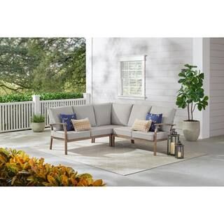 Hampton Bay Beachside Rope Look Wicker Outdoor Patio Sectional Sofa Seating Set with CushionGuard... | The Home Depot