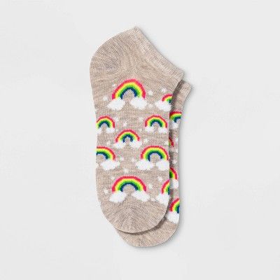 Women's Rainbow with Fuzzy Clouds Low Cut Socks - Xhilaration™ Oatmeal Heather 4-10 | Target