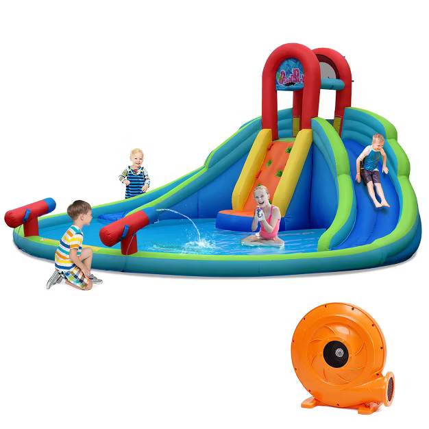 Costway Inflatable Bounce House Water Splash Pool Dual Slide Climbing Wall | Target