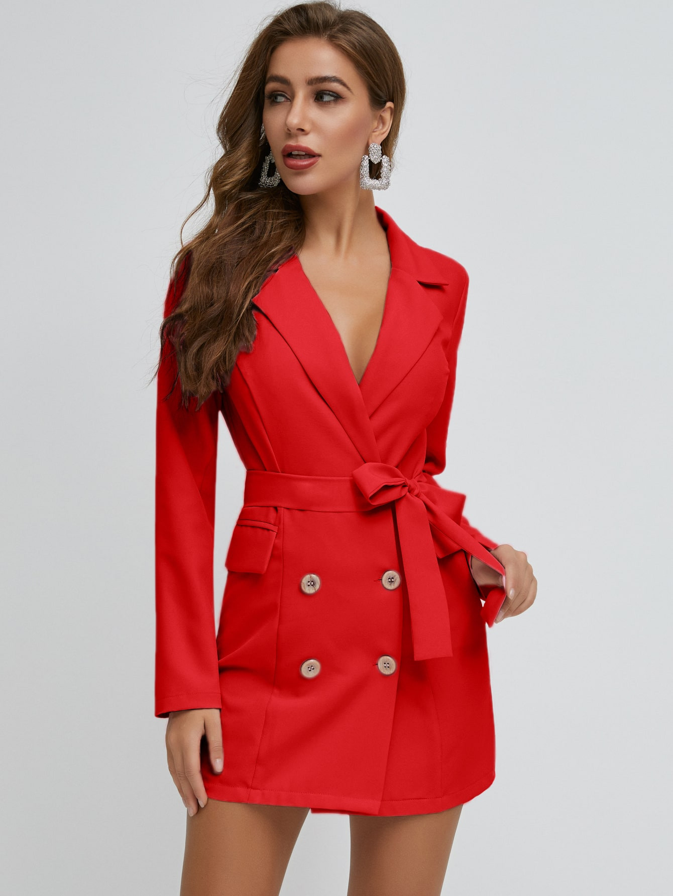 SBetro Double Button Belted Blazer Dress | SHEIN