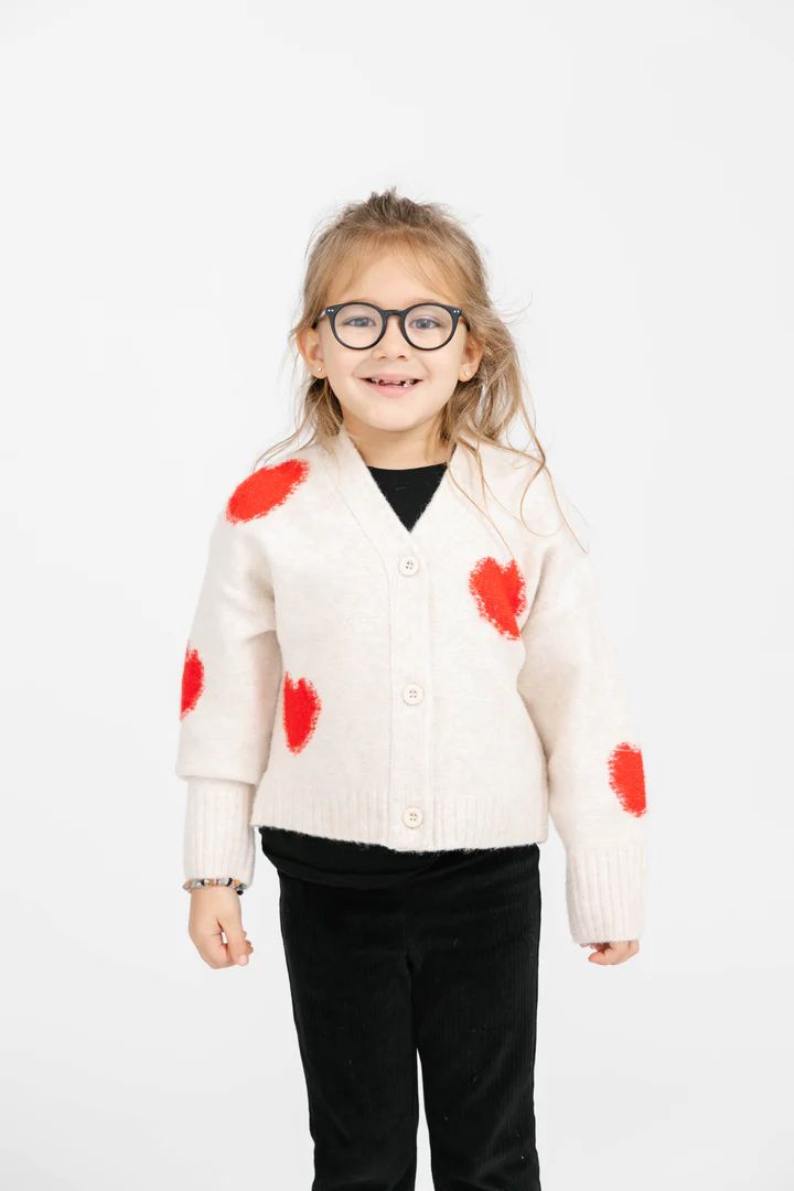 Kids Eloise Heart Cardigan in Ecru Red Combo | SMASH+TESS CA