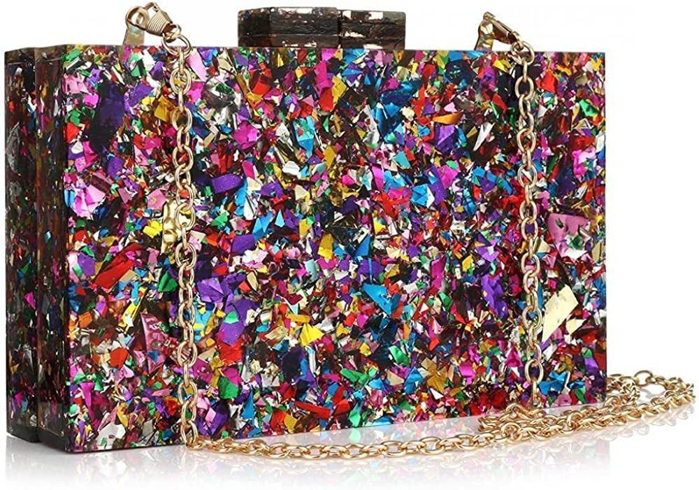 Acrylic Box Evening Clutch Bag for Women Geometric Patterns Purses Sequin Handbag Lady Party Wedd... | Amazon (US)