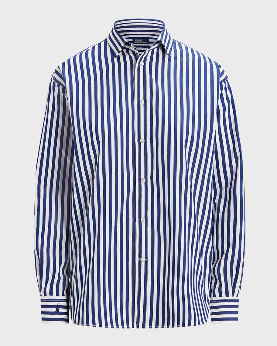Relaxed-Fit Contrast-Stripe Cotton Shirt | Neiman Marcus