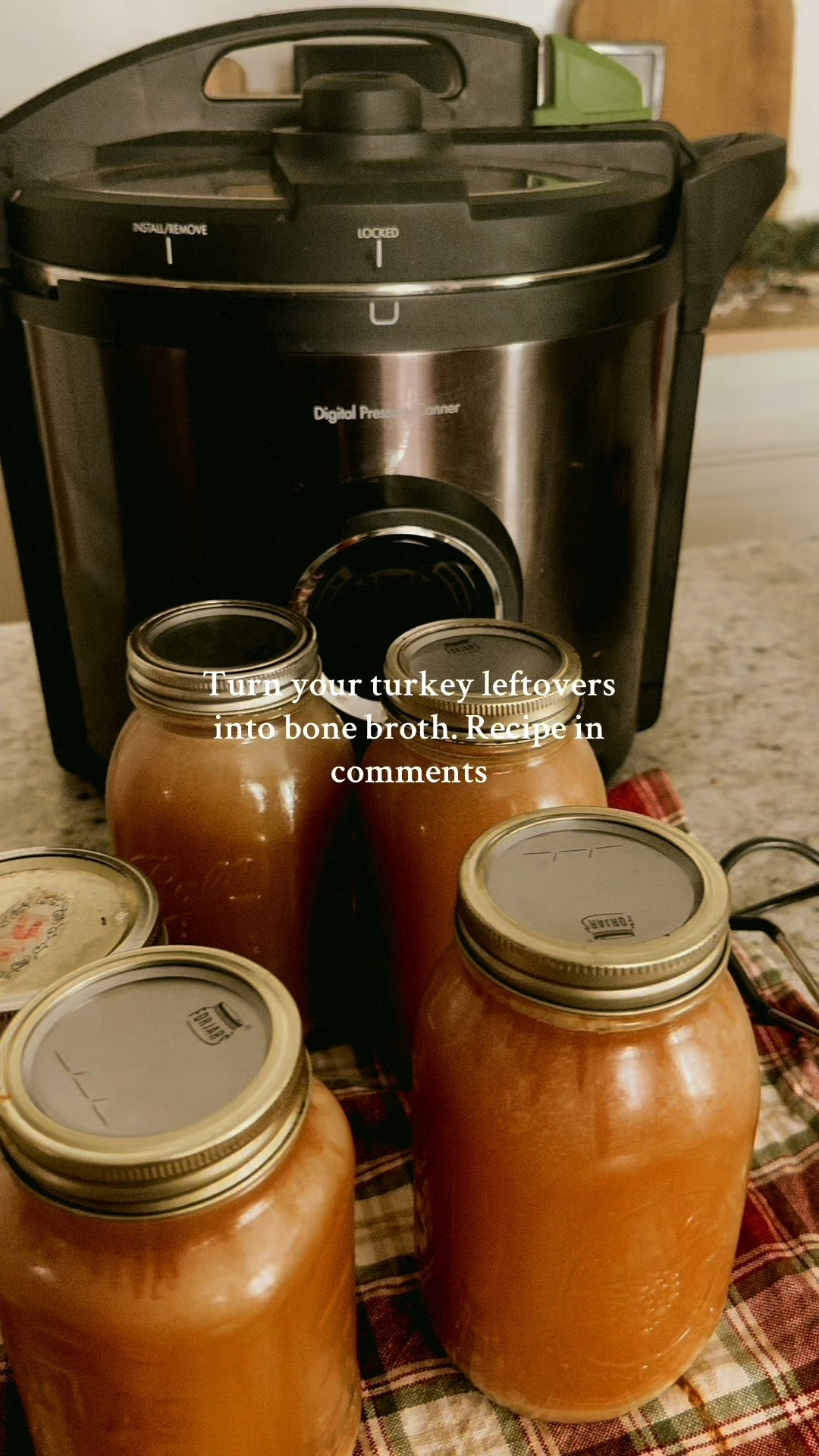 Turning our leftover turkey into bone broth is one of my favorite old fashioned traditions. I simmer the carcass in my electric roaster, strain it in the morning, and then pressure can the broth so we have jars ready for winter soups and quick meals.

These are the canning tools I use every single time:

• Presto Digital Canner — my go-to for safe, hands-off pressure canning
• forjars Lids 
• My favorite canning tools — funnel, jar grabber, dissolvable labels, and extra rings

Everything makes the process easier and keeps my pantry stocked with real homemade food. If you want to save this for your next turkey or chicken, the LTK link has all of my canning favorites in one place.

#LTKmomlife #LTKHome #LTKfoodie