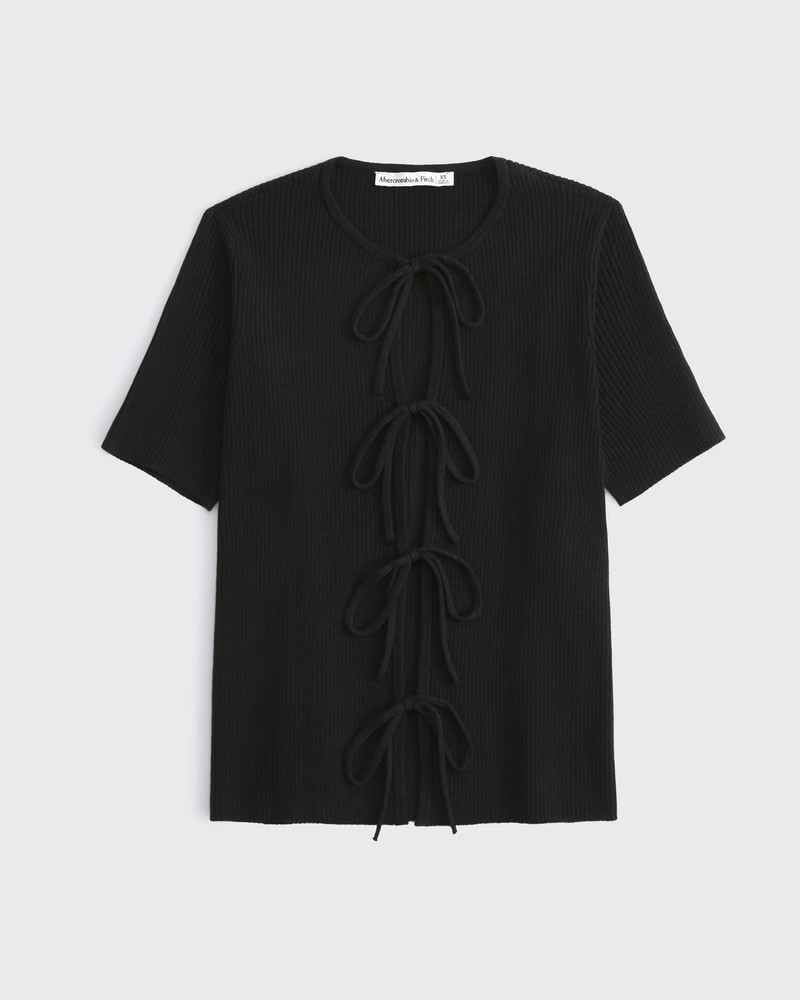 Abercrombie & Fitch Women's Short-Sleeve Tie-Front Cardigan in Black - Size XXS | Abercrombie & Fitch (US)