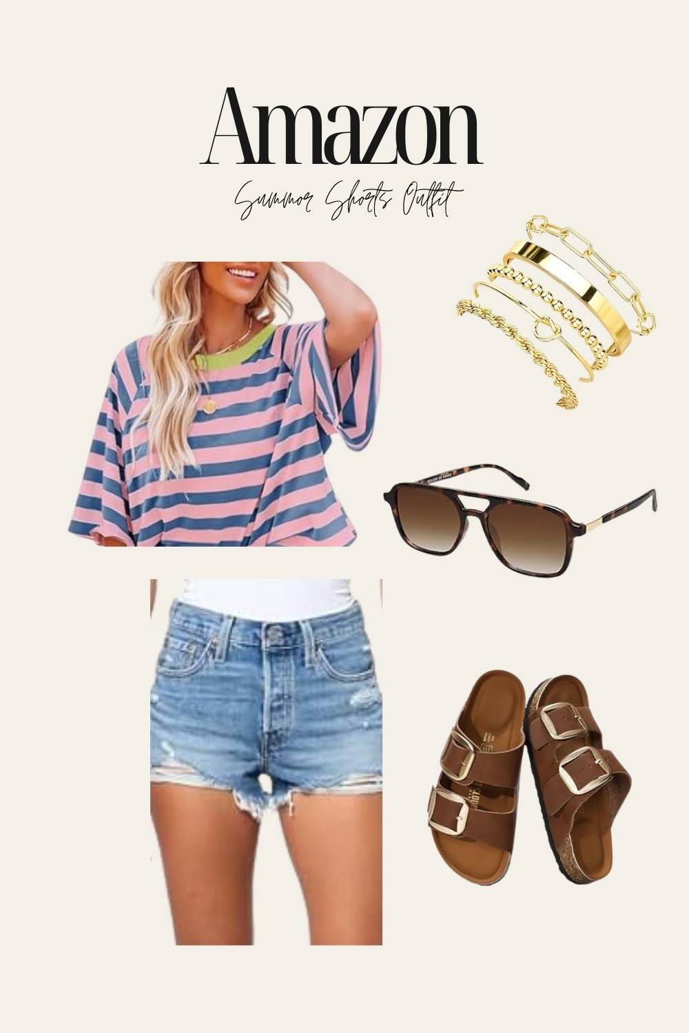 Easy summer outfit idea with Amazon finds ☀️ I paired these denim shorts with a relaxed striped top, simple gold jewelry, classic sunnies, and buckle sandals for an everyday look you can throw on and go.

#LTKStyleTip: these are the kind of staples you can mix and match all summer long.

LTKseasonal #LTKstyletip #LTKfinds #amazonfashion #summeroutfit #casualstyle #everydayoutfit #denimshorts #stripedtop #sandalsstyle #goldjewelry #summerstyle #affordablefashion