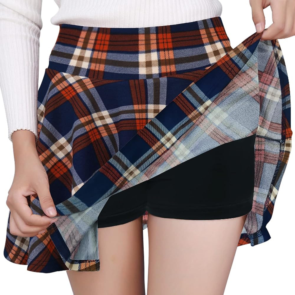 DJT FASHION Women's Casual Stretchy Flared Pleated Mini Skater Skirt with Shorts | Amazon (US)