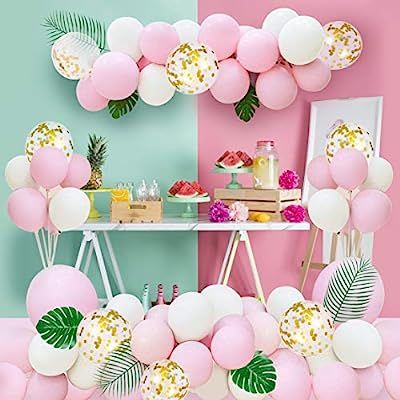 Pink Balloon Garland Kit with Gold Confetti Balloons Decorative Leaves for Party Decorations(108p... | Amazon (US)