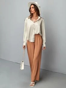 Satin Solid Button Up Shirt
   SKU: swblouse44210607723      
          (3510 Reviews)
          ... | SHEIN