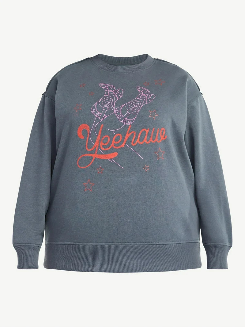 Terra & Sky Women's Plus Size Yeehaw Boots Graphic Sweatshirt with Long Sleeves, Sizes 0X-4X - Wa... | Walmart (US)