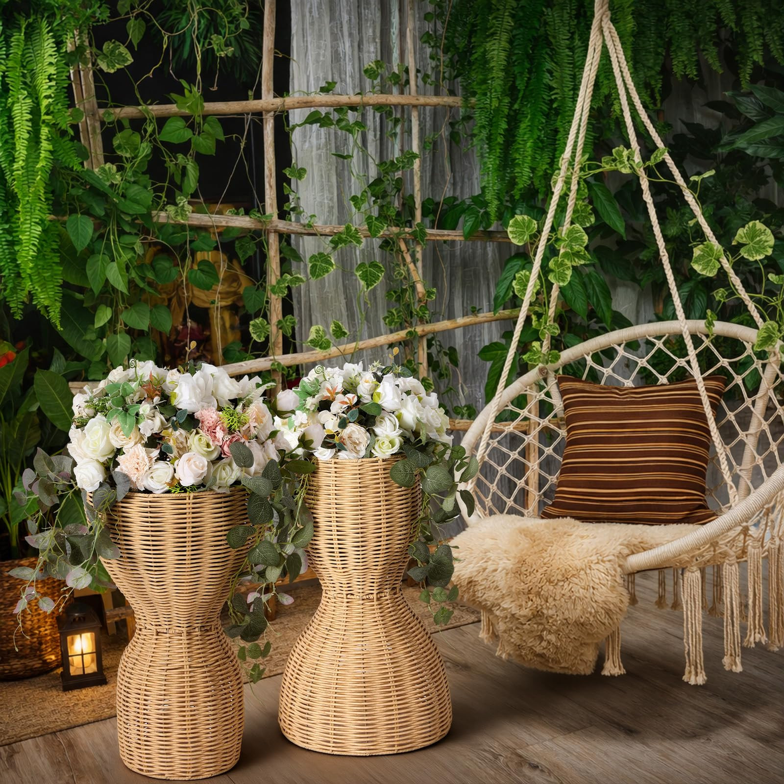 2 Pcs 20 in Tall Wicker Reversible Outdoor Planter Basket Boho Rattan Plant Pots Decorative Woven... | Amazon (US)