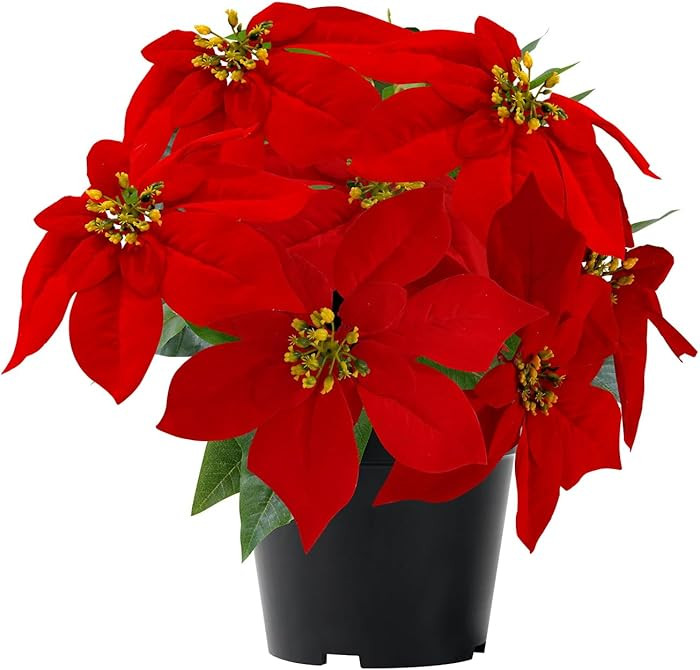 14" Poinsettias Artificial Christmas Flowers 9 Heads Faux Poinsettia Plants for Home Porch Garden... | Amazon (US)