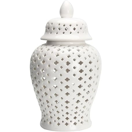 VOSAREA Ginger Jar Traditional Pierced Ginger Jar with Lid Ceramic Vase Carved Lattice Decorative... | Amazon (US)