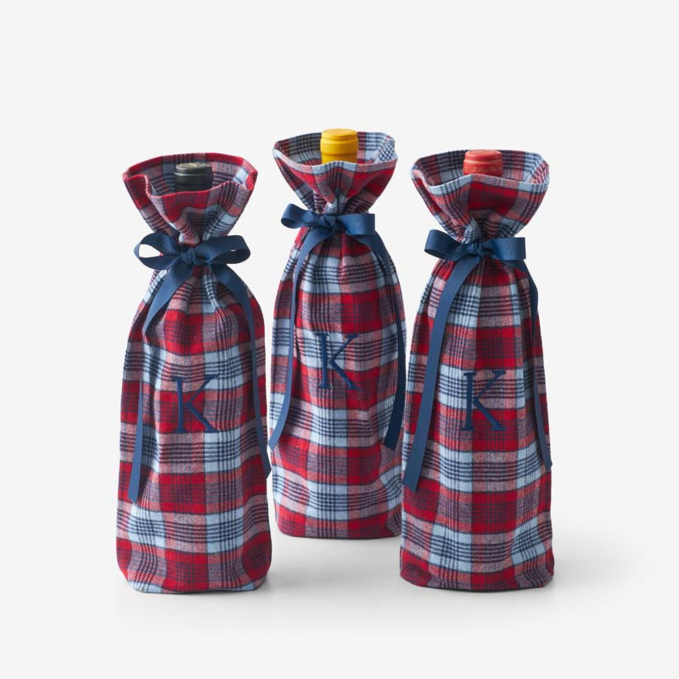 Flannel Wine Bags, Set of 3 - Nantucket | The Company Store