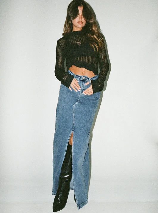 Batkins Maxi Skirt Dark Wash Denim | Princess Polly US