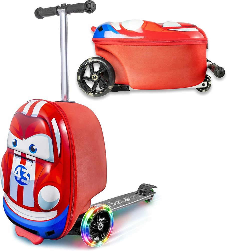 Kiddietotes 3-D Hardside Scooter Ride On Suitcase for Kids - Cute Lightweight Kids Luggage with Wheels - Fun LED Lights | Amazon (US)