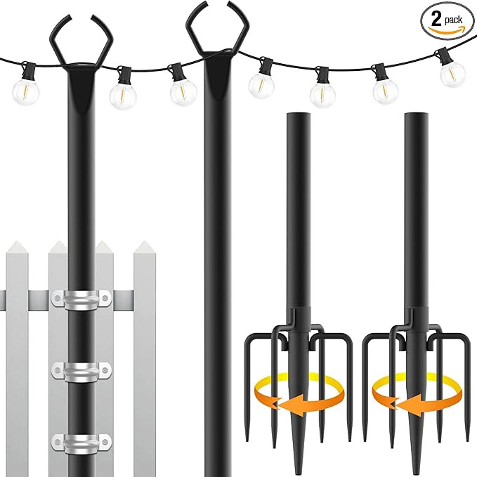 2 Pack String Light Poles,10 Ft Light Poles for Outside String Lights,Outdoor Lights Pole with Fo... | Amazon (US)