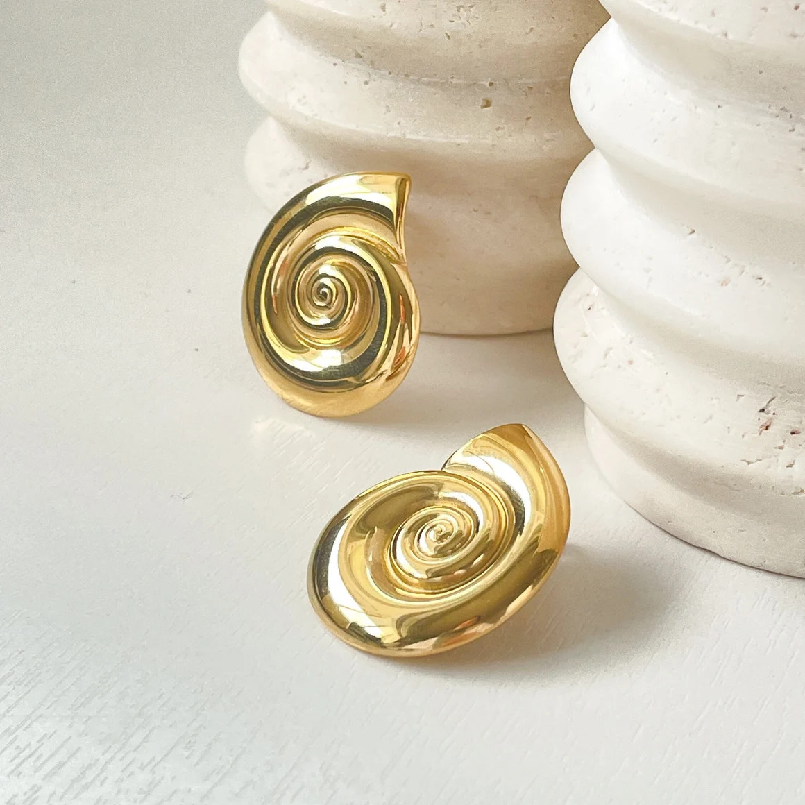Big Gold Nautilus Studs, Chunky Silver Shell Earrings, Oversized Studs, Statement Seasell Earring... | Etsy (US)