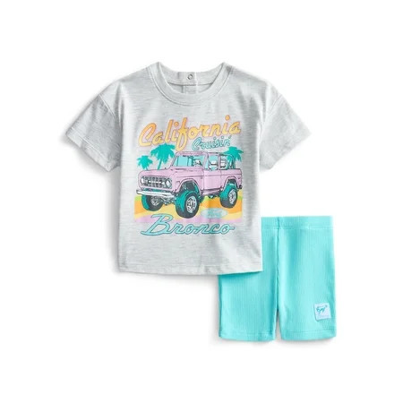 Bronco Baby Girls Graphic Tee and Bike Shorts Set, 2-Piece, Sizes 0/3M-6/9M | Walmart (US)