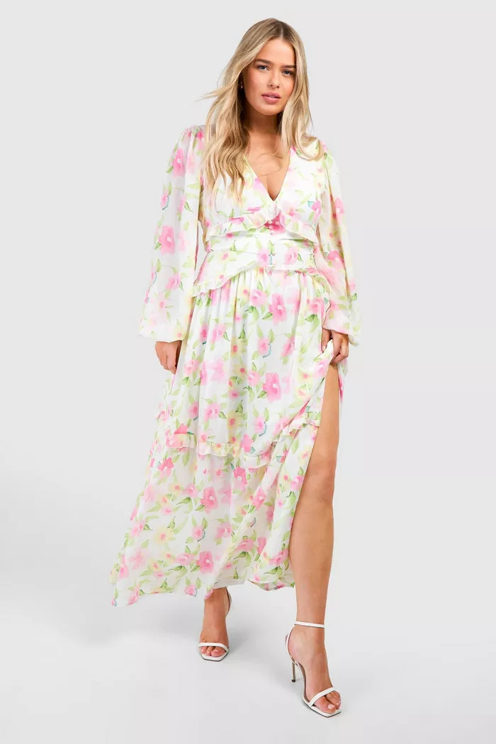 Plus Floral Waist Detail Maxi Dress | boohoo (US & Canada)