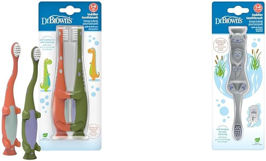 Dr. Brown's Baby and Toddler Toothbrush, Green and Orange Dinosaur 2-Pack and Otter 1-Pack, 1-4 Y... | Amazon (US)