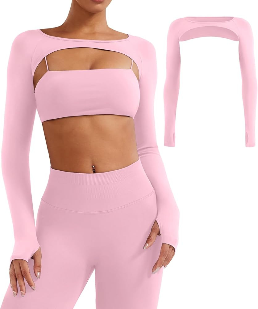YEOREO Seamless Long Sleeve Shrug for Women Gym Crop Top Workout Cropped Sports Bolero | Amazon (US)